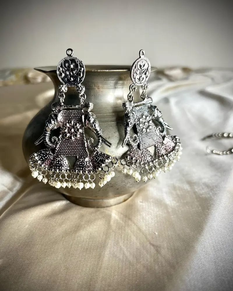 Silver Elephant Themed Gorgeous Earrings